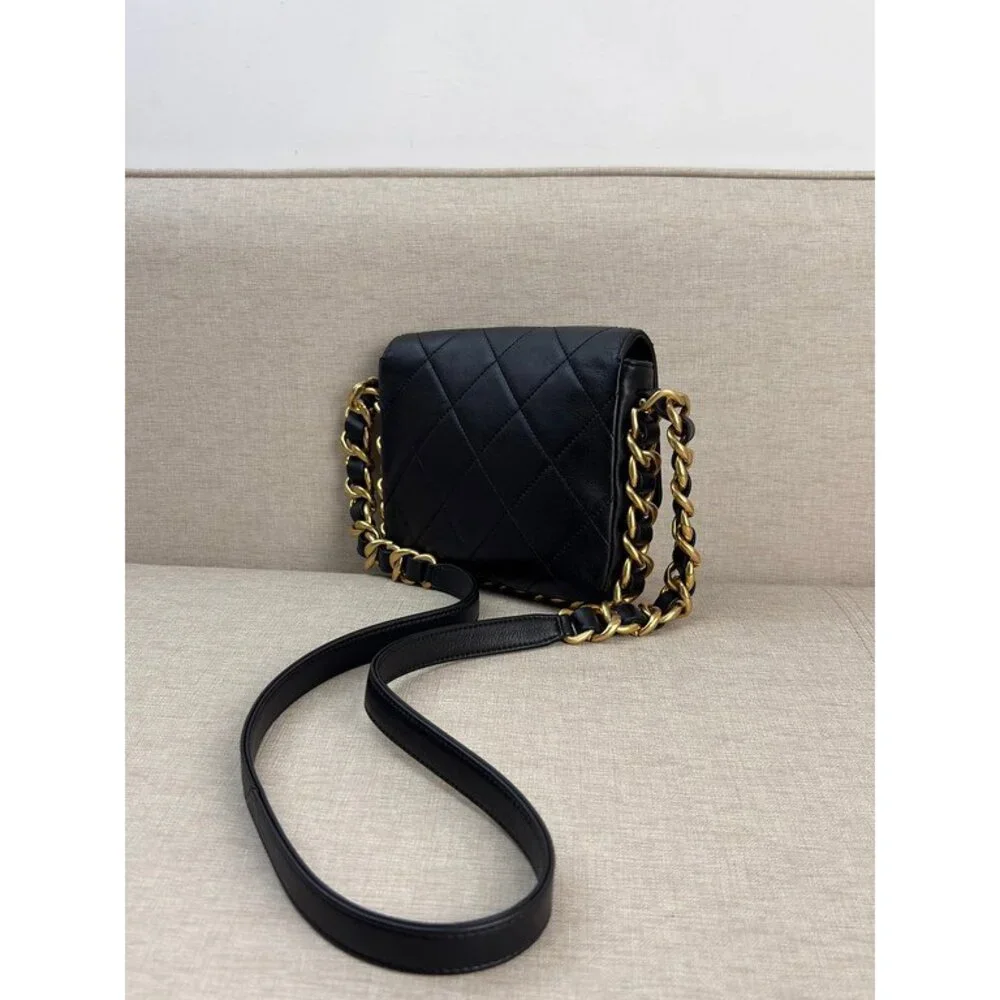 CHANEL Black Calfskin Square Flap Bag Mini GHW